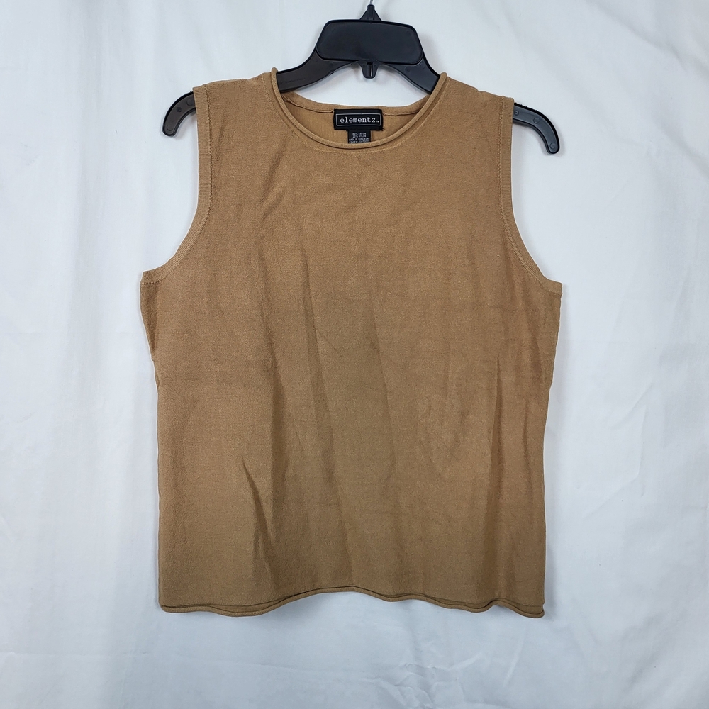Elementz Womens Tan Sleeveless Minimalist‎ Soft Knit Neutral Top Small Vintage